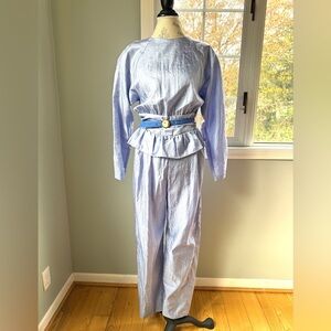 Seret vintage long sleeve peplum waist straight leg light blue jumpsuit EVC XS